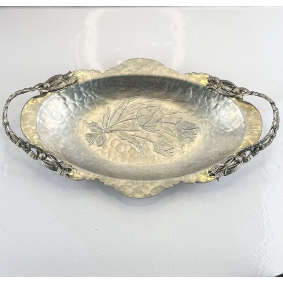 Vintage Rodney Kent Hammered Aluminum Floral Tray with Handles #404 - Picture 1 of 10
